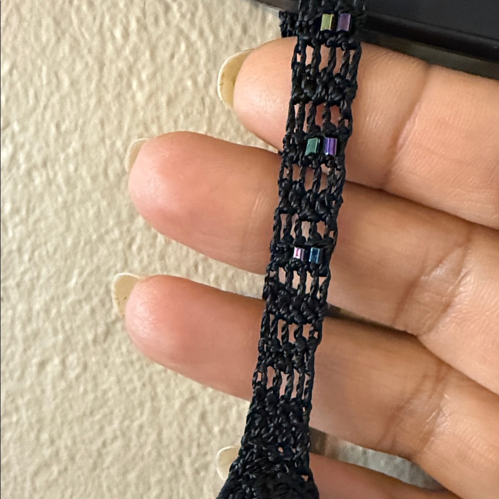Vintage Caché Black Crochet Beaded Dress Sz 8 Whimsigoth Y2K Asymmetrical Midi - Picture 14 of 17